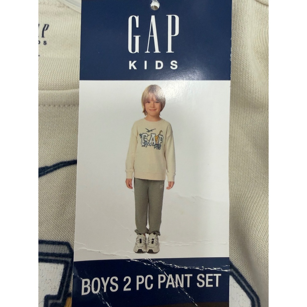 Gap Kids Boys 2 Piece Dinosaur Sweatshirt Jogger Pant Set 3T Cream Olive NEW - Picture 7 of 7